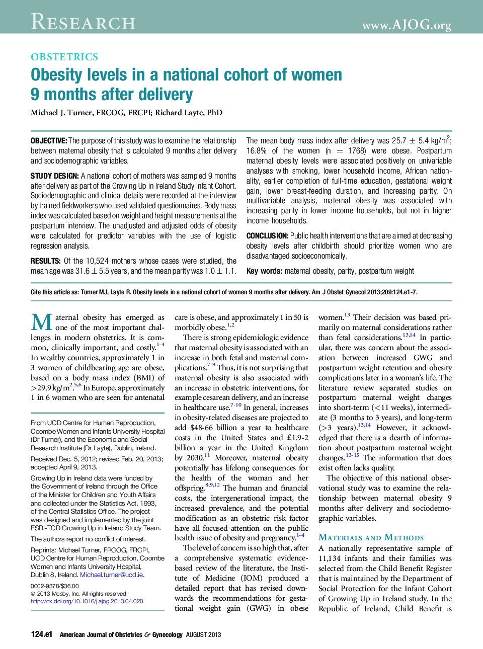 Obesity levels in a national cohort of women 9 months after delivery