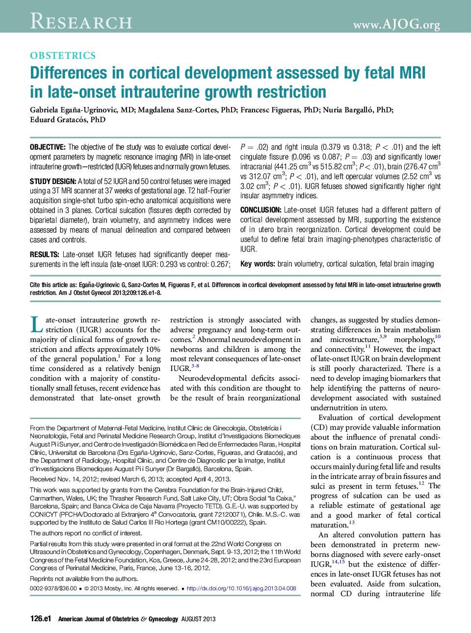 Differences in cortical development assessed by fetal MRI in late-onset intrauterine growth restriction