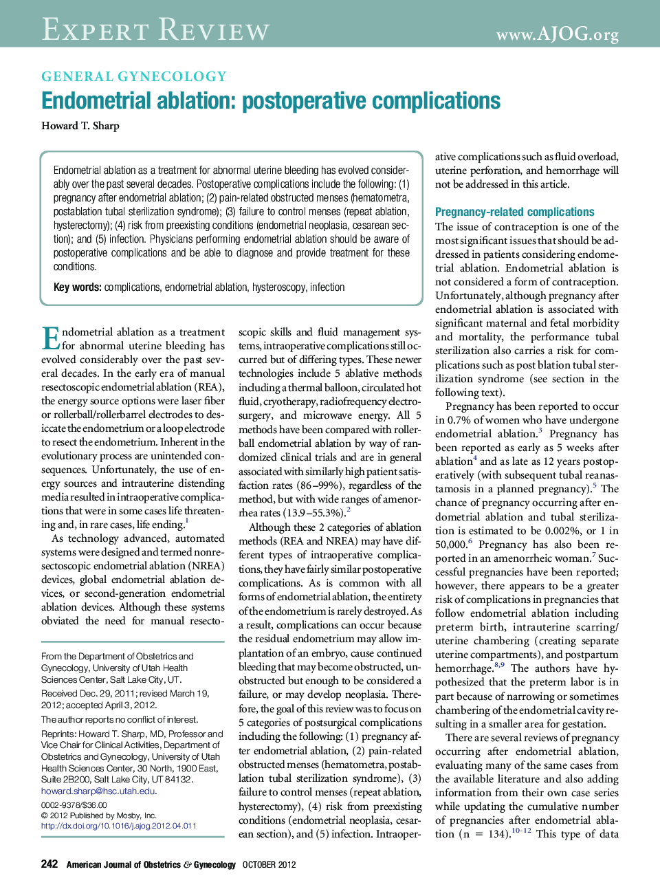 Endometrial ablation: postoperative complications 