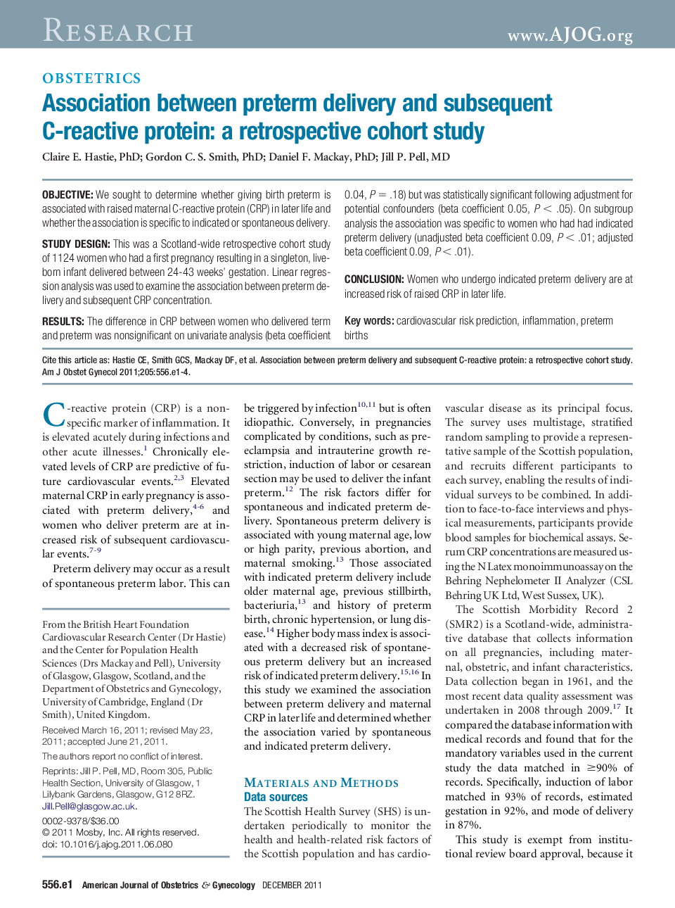 Association between preterm delivery and subsequent C-reactive protein: a retrospective cohort study