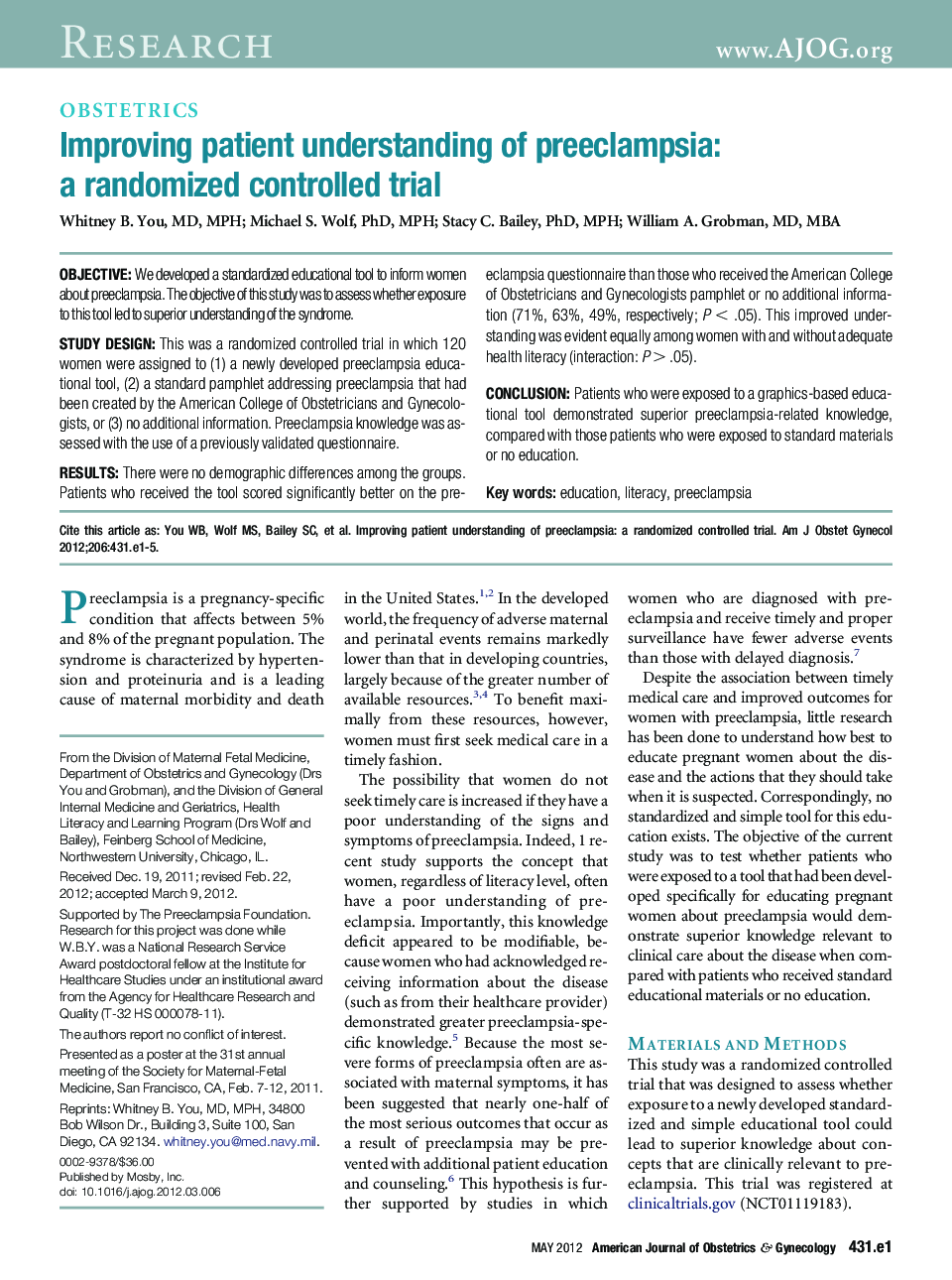 Improving patient understanding of preeclampsia: a randomized controlled trial