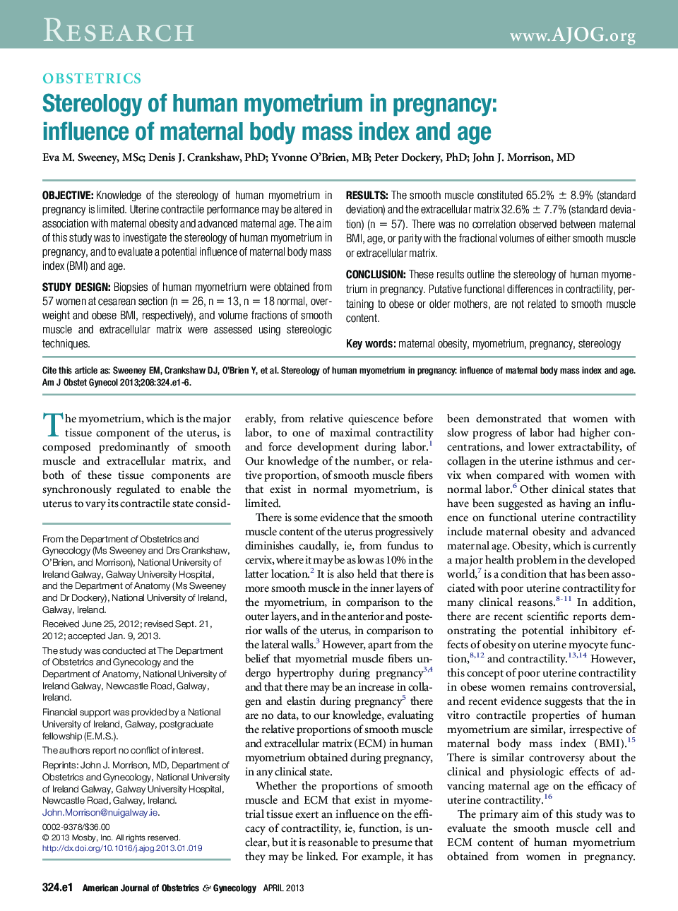 Stereology of human myometrium in pregnancy: influence of maternal body mass index and age