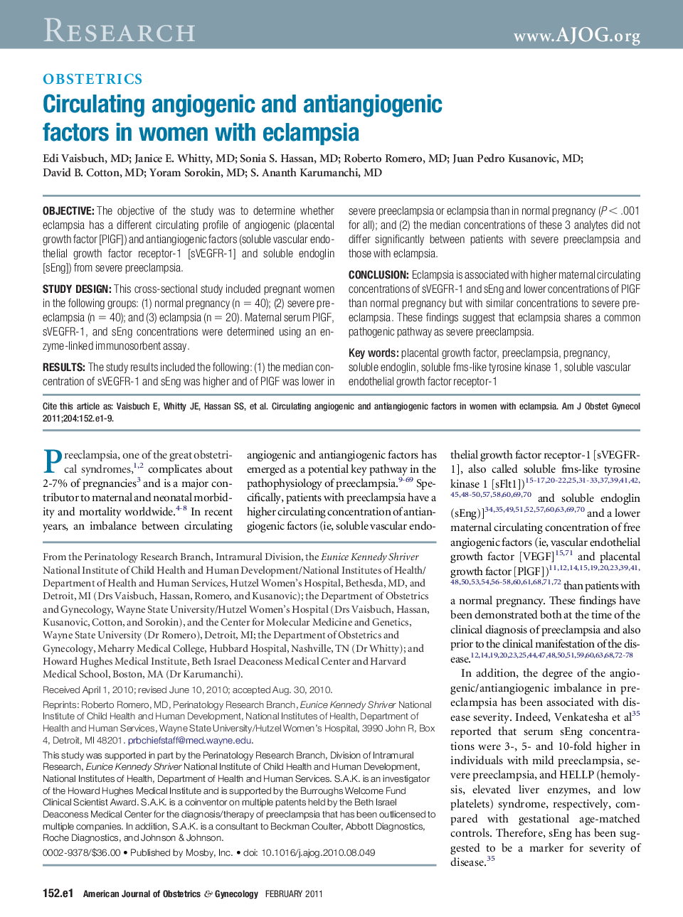عکس صفحه اول مقاله: Circulating angiogenic and antiangiogenic factors in women with eclampsia Circulating angiogenic and antiangiogenic factors in women with eclampsia