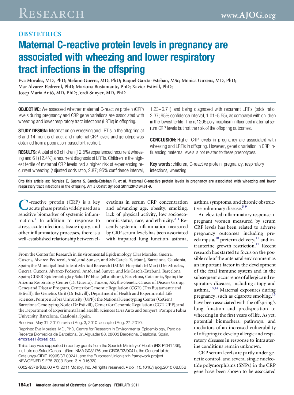 Maternal C-reactive protein levels in pregnancy are associated with wheezing and lower respiratory tract infections in the offspring
