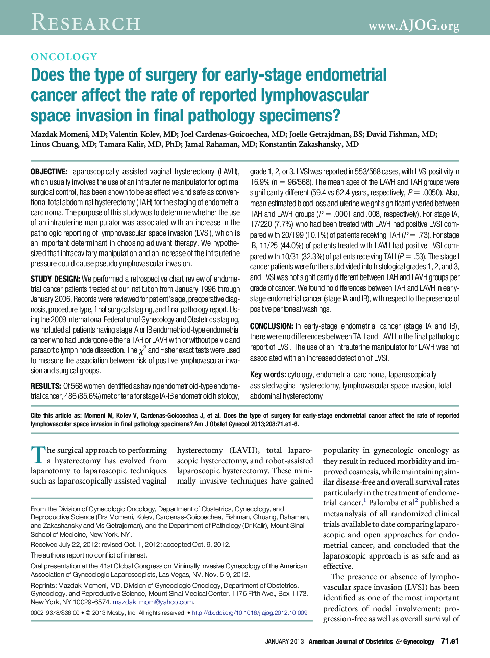 Does the type of surgery for early-stage endometrial cancer affect the rate of reported lymphovascular space invasion in final pathology specimens?