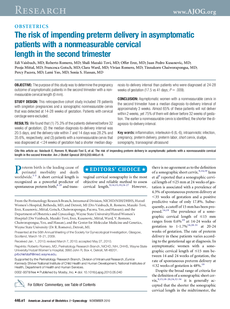 The risk of impending preterm delivery in asymptomatic patients with a nonmeasurable cervical length in the second trimester