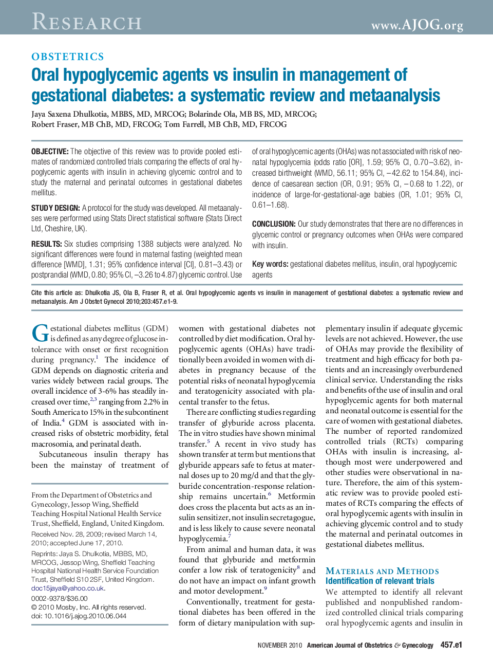 Oral hypoglycemic agents vs insulin in management of gestational diabetes: a systematic review and metaanalysis