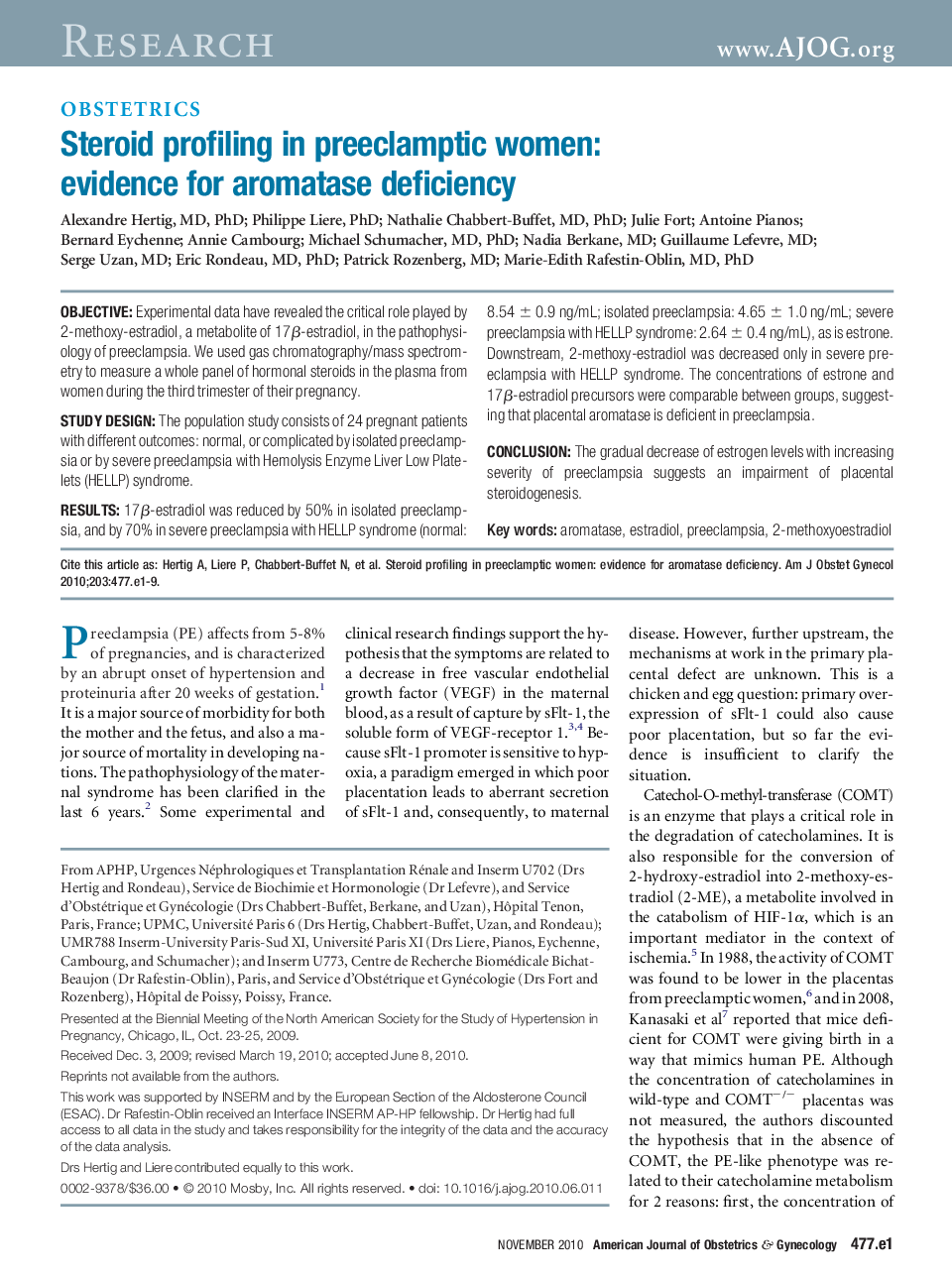 Steroid profiling in preeclamptic women: evidence for aromatase deficiency