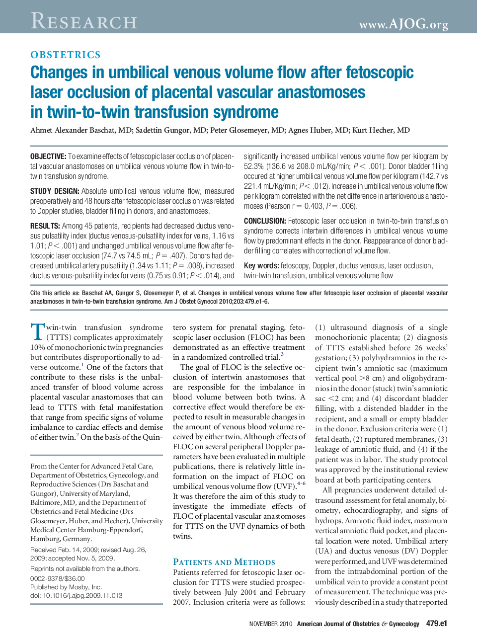 Changes in umbilical venous volume flow after fetoscopic laser occlusion of placental vascular anastomoses in twin-to-twin transfusion syndrome