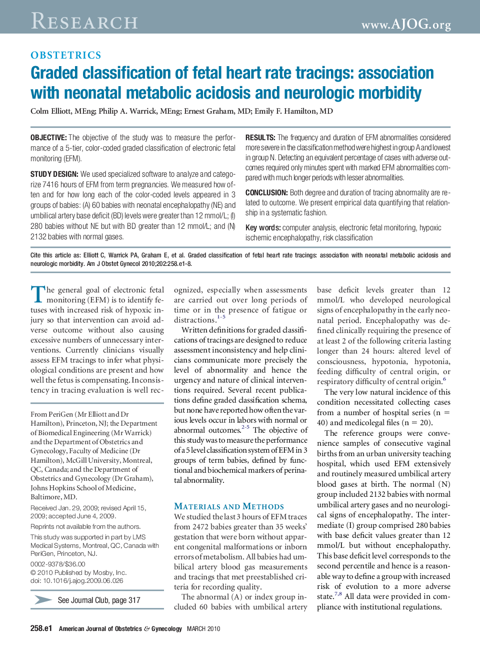 Graded classification of fetal heart rate tracings: association with neonatal metabolic acidosis and neurologic morbidity