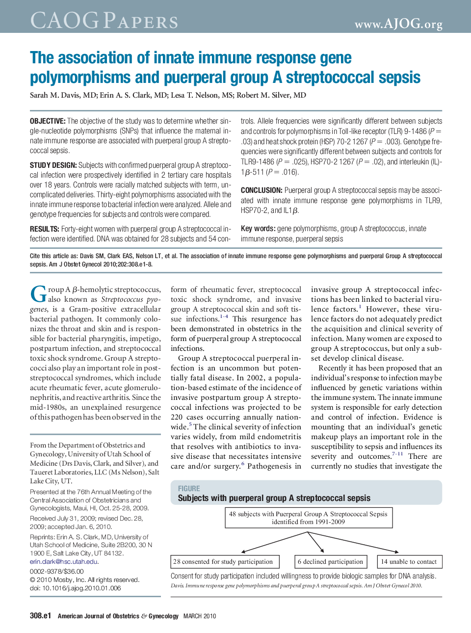 The association of innate immune response gene polymorphisms and puerperal group A streptococcal sepsis