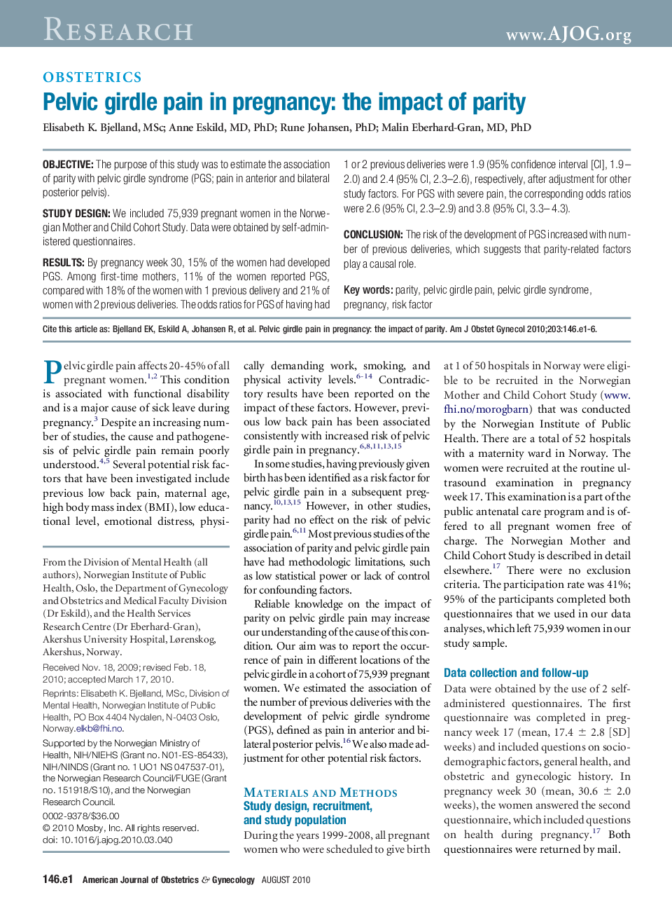 Pelvic girdle pain in pregnancy: the impact of parity