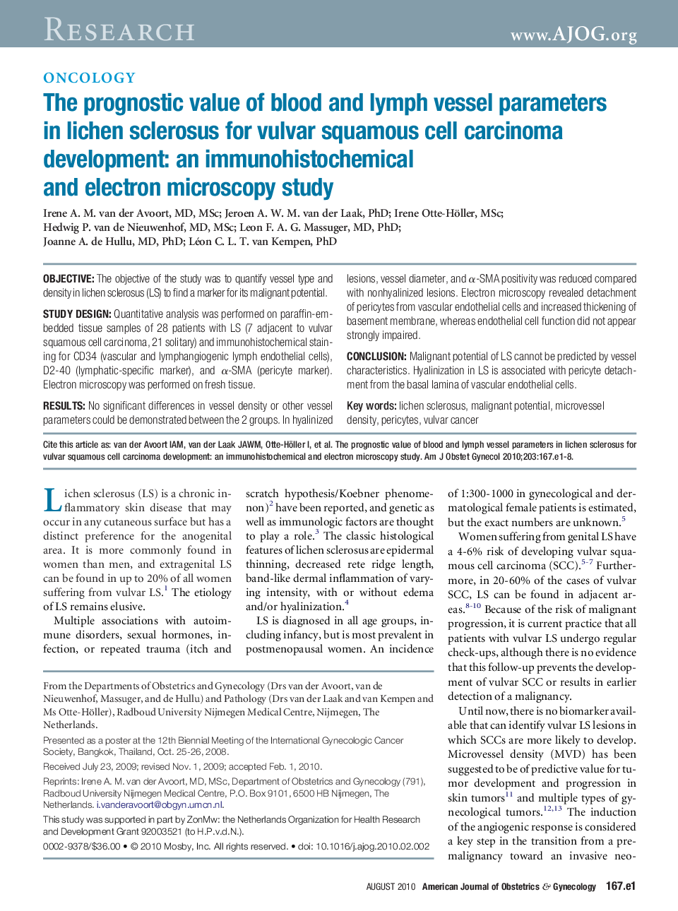 The prognostic value of blood and lymph vessel parameters in lichen sclerosus for vulvar squamous cell carcinoma development: an immunohistochemical and electron microscopy study