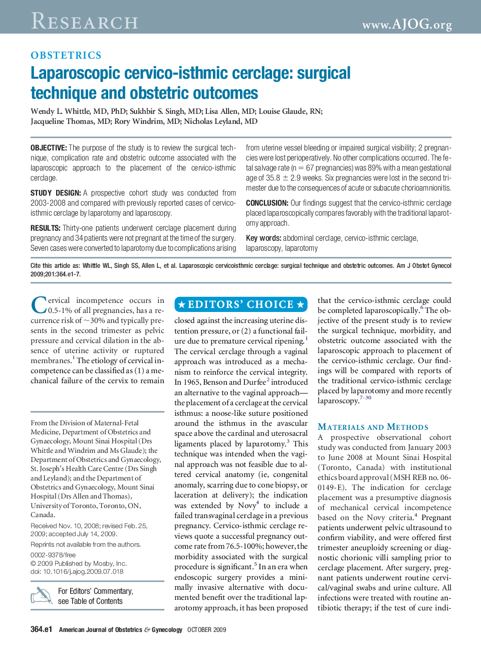 Laparoscopic cervico-isthmic cerclage: surgical technique and obstetric outcomes