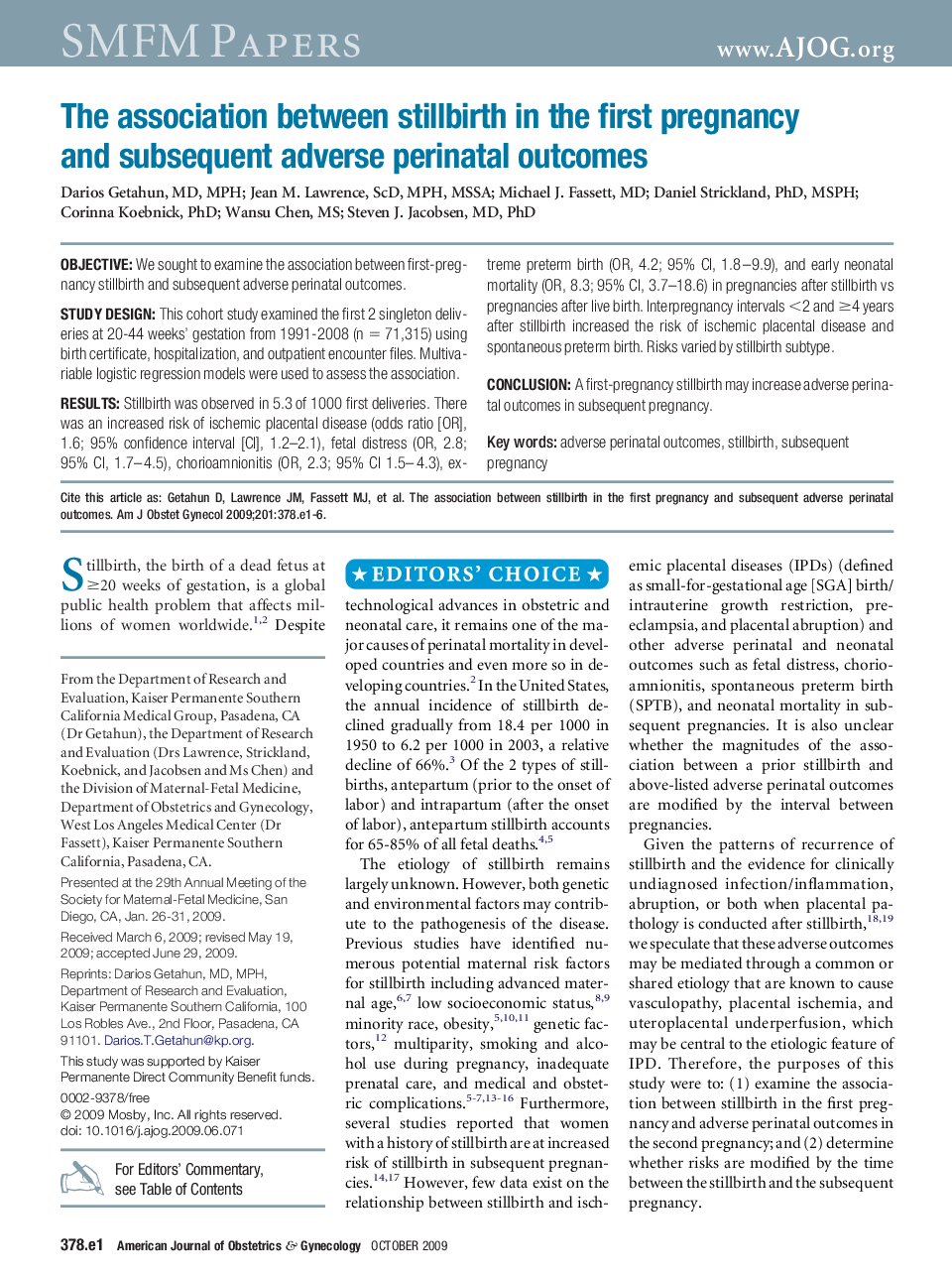 The association between stillbirth in the first pregnancy and subsequent adverse perinatal outcomes