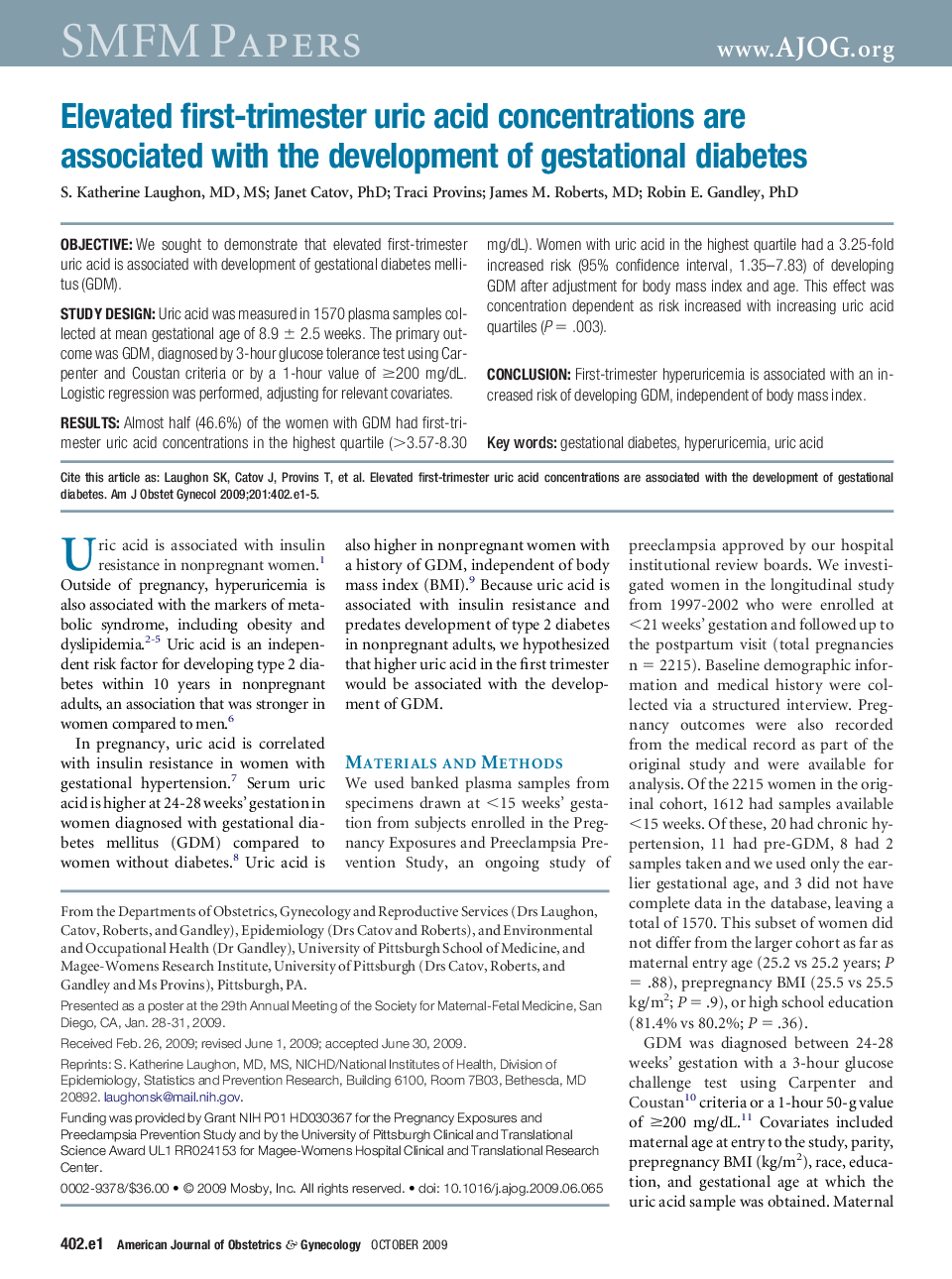 Elevated first-trimester uric acid concentrations are associated with the development of gestational diabetes