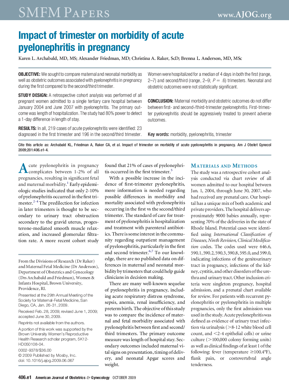 Impact of trimester on morbidity of acute pyelonephritis in pregnancy