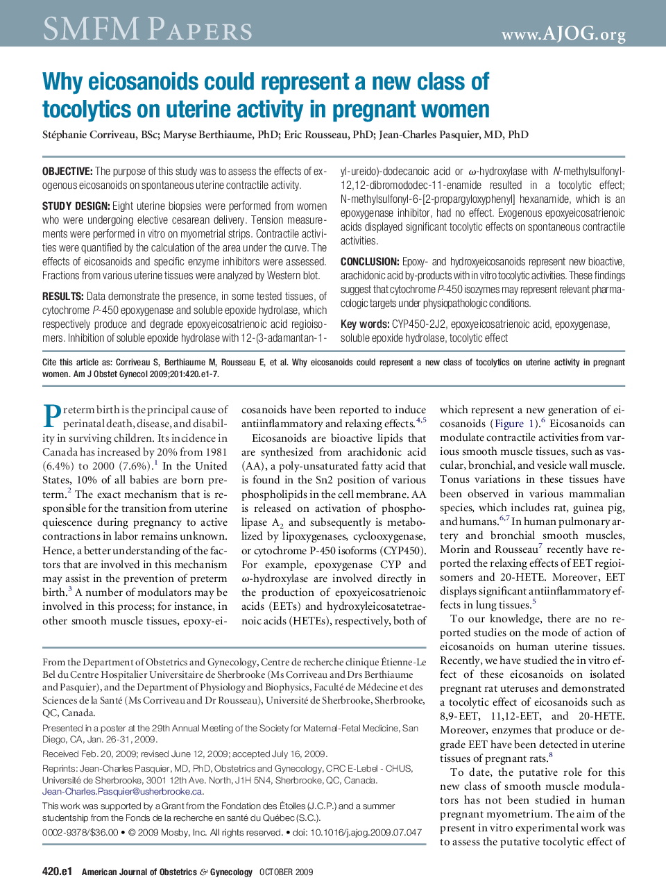 Why eicosanoids could represent a new class of tocolytics on uterine activity in pregnant women