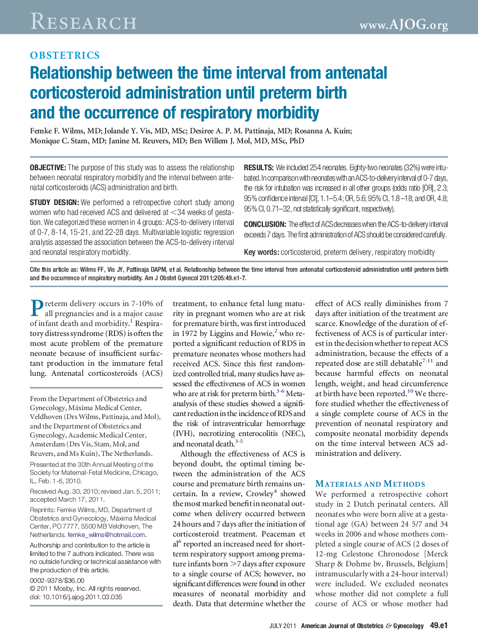 Relationship between the time interval from antenatal corticosteroid administration until preterm birth and the occurrence of respiratory morbidity