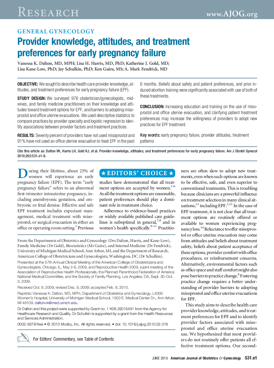 Provider knowledge, attitudes, and treatment preferences for early pregnancy failure