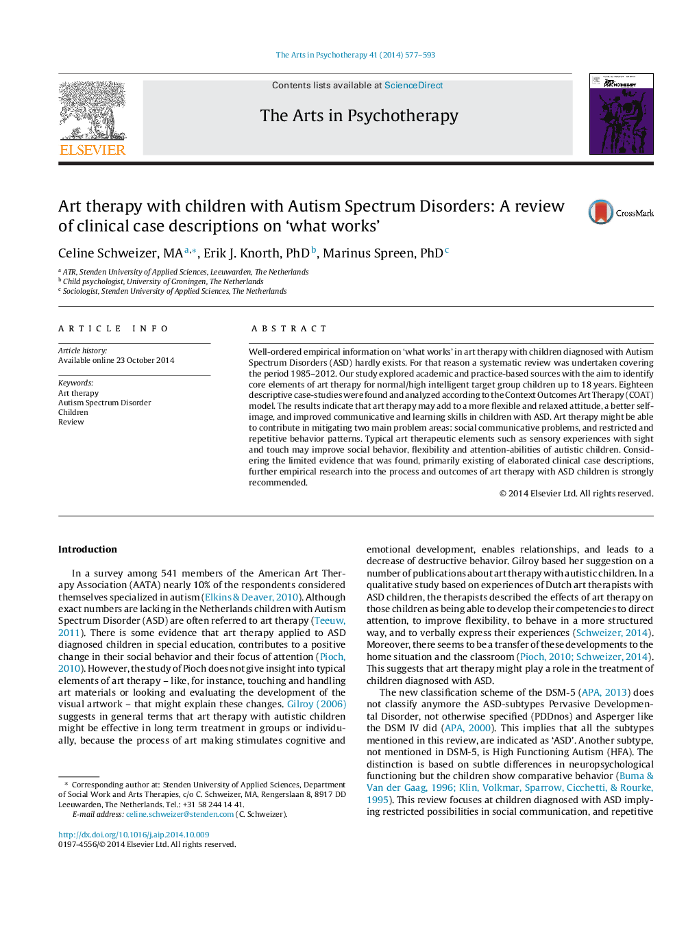 Art therapy with children with Autism Spectrum Disorders: A review of clinical case descriptions on ‘what works’