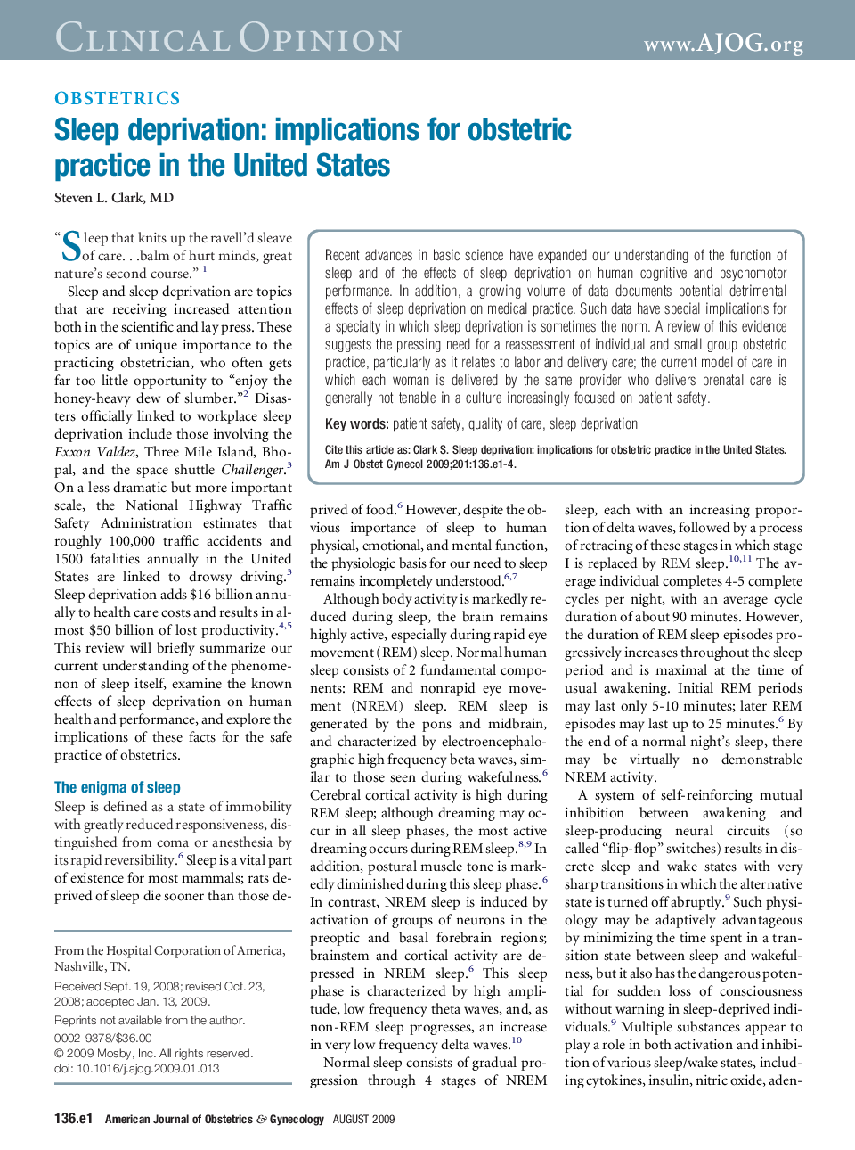 Sleep deprivation: implications for obstetric practice in the United States