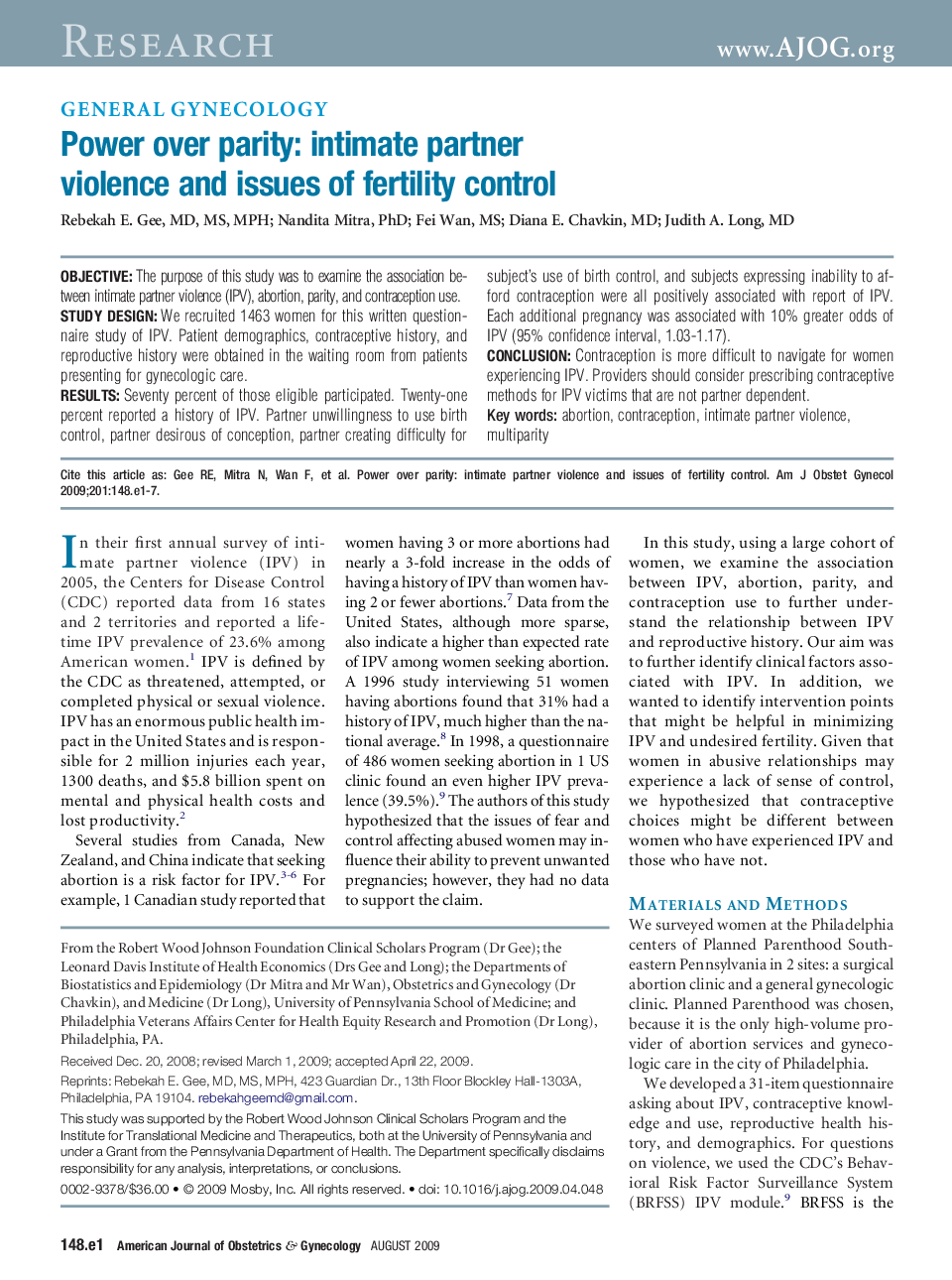 Power over parity: intimate partner violence and issues of fertility control