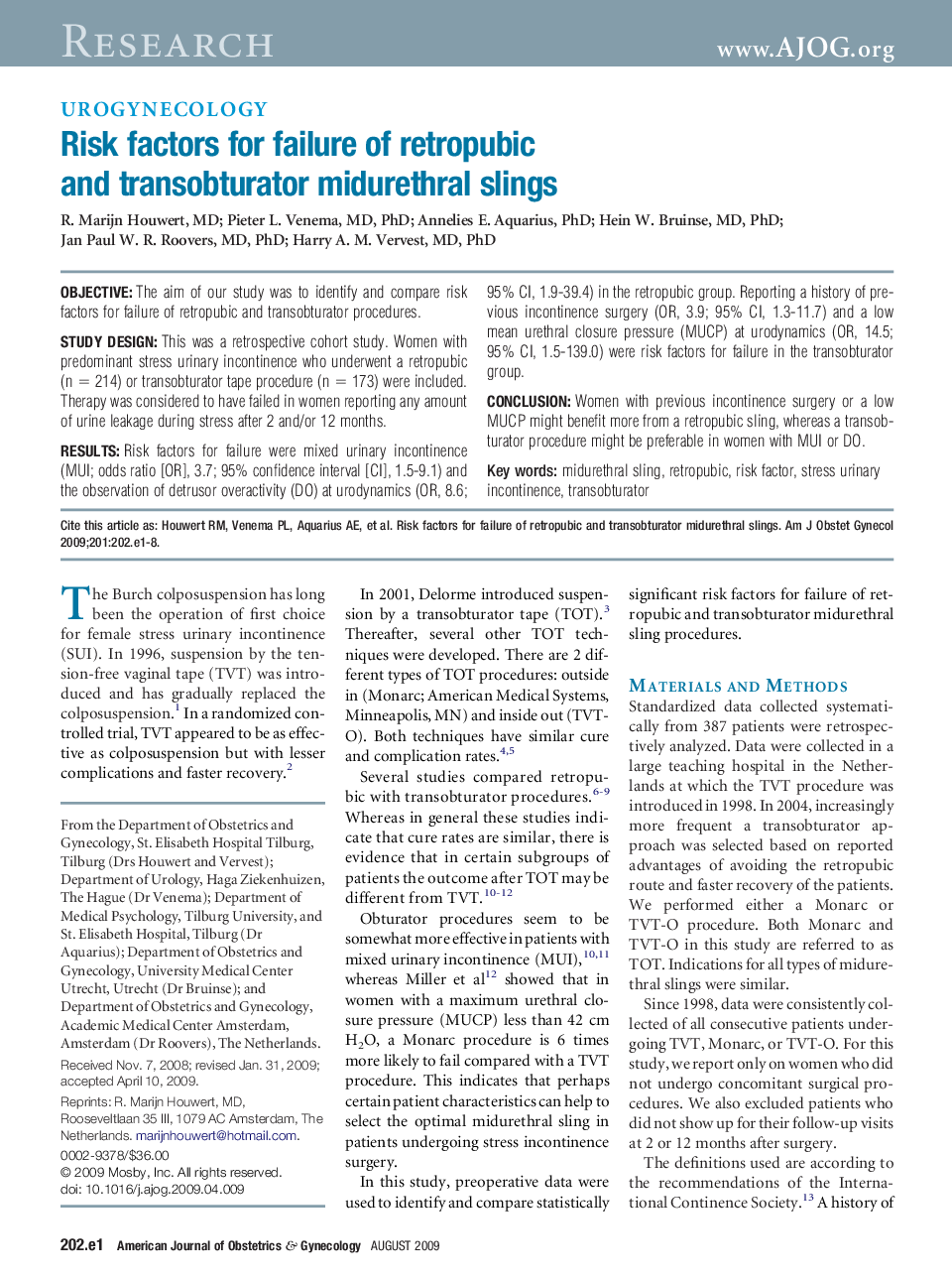 Risk factors for failure of retropubic and transobturator midurethral slings