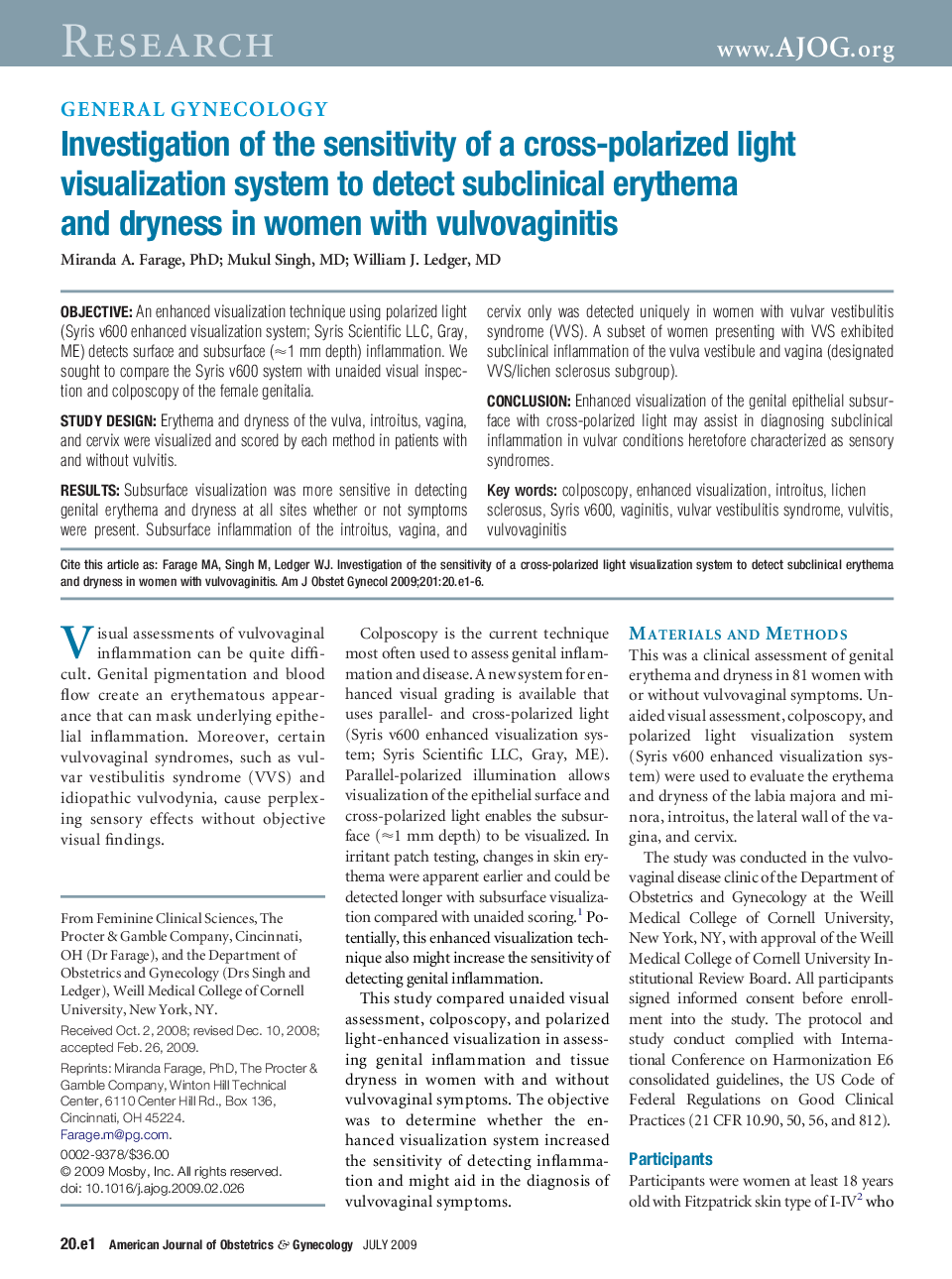 Investigation of the sensitivity of a cross-polarized light visualization system to detect subclinical erythema and dryness in women with vulvovaginitis