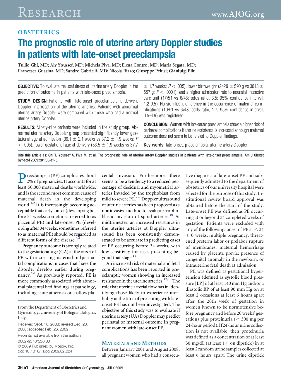 The prognostic role of uterine artery Doppler studies in patients with late-onset preeclampsia