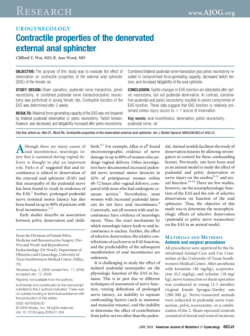 Contractile properties of the denervated external anal sphincter