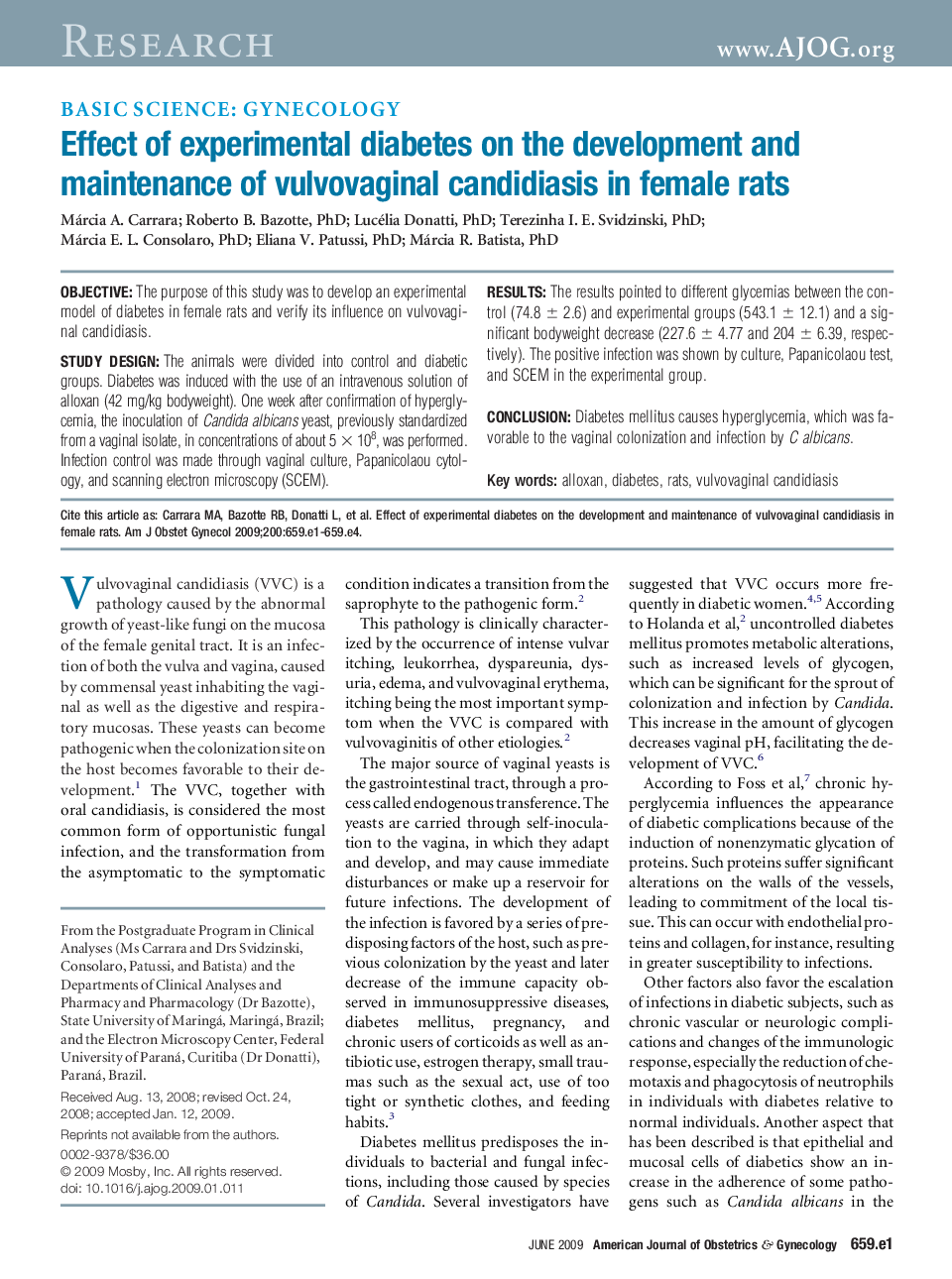 Effect of experimental diabetes on the development and maintenance of vulvovaginal candidiasis in female rats