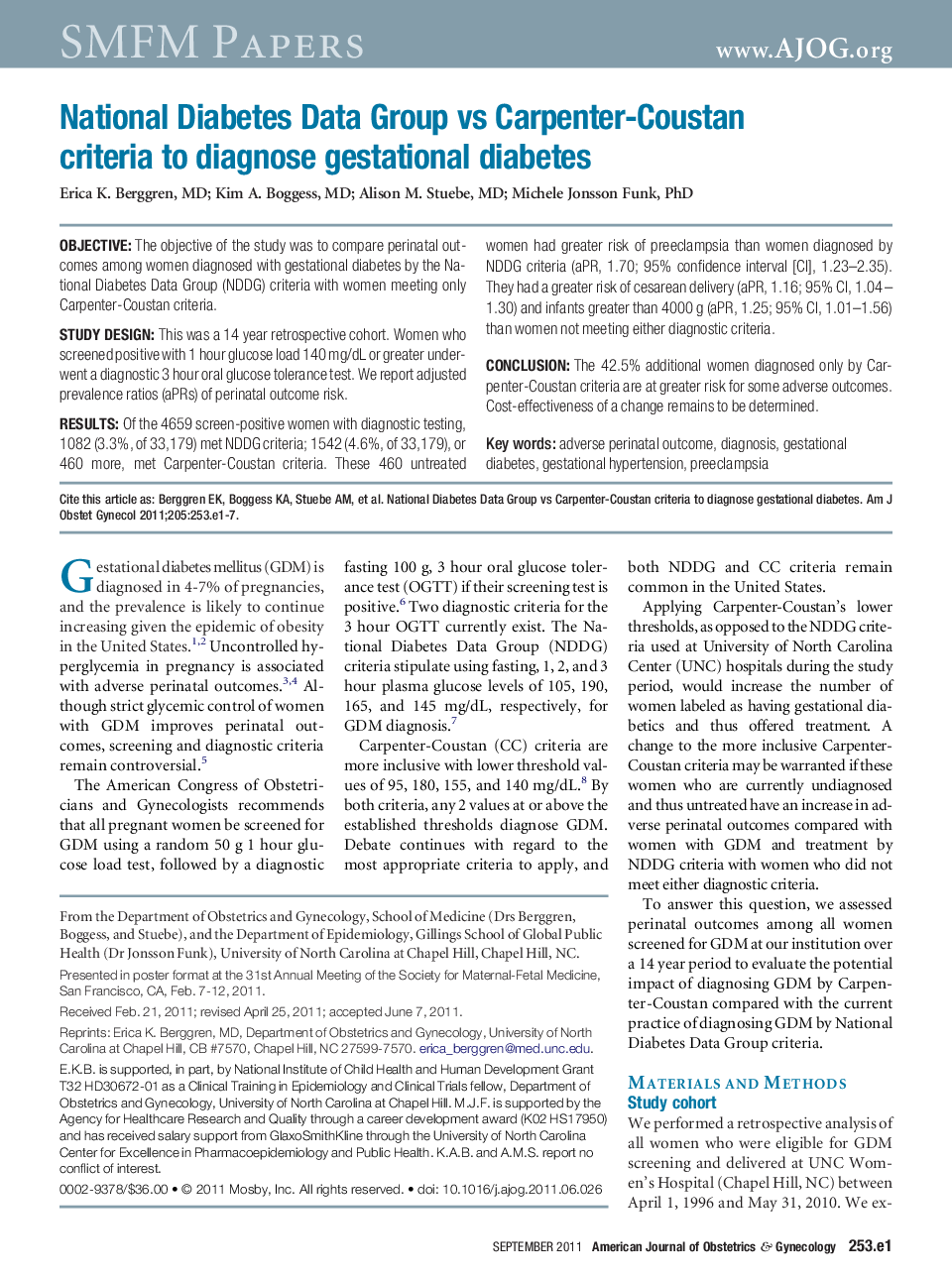 National Diabetes Data Group vs Carpenter-Coustan criteria to diagnose gestational diabetes