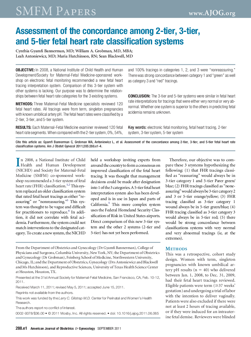 Assessment of the concordance among 2-tier, 3-tier, and 5-tier fetal heart rate classification systems