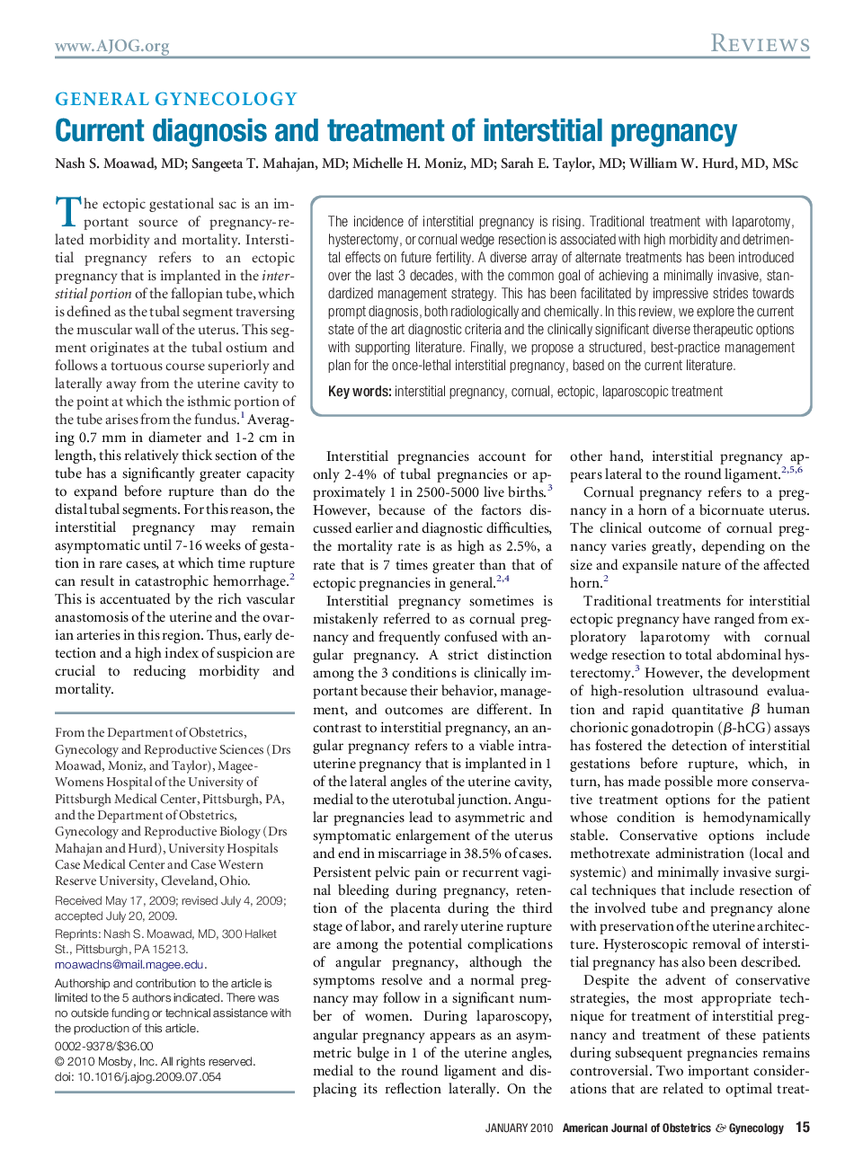 Current diagnosis and treatment of interstitial pregnancy 