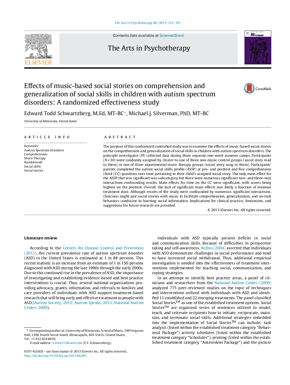 Effects of music-based social stories on comprehension and generalization of social skills in children with autism spectrum disorders: A randomized effectiveness study