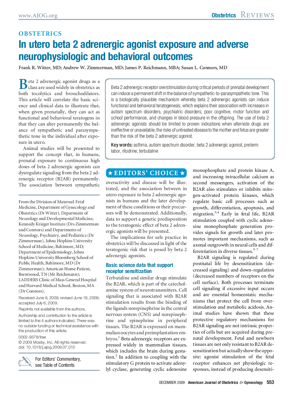 In utero beta 2 adrenergic agonist exposure and adverse neurophysiologic and behavioral outcomes 