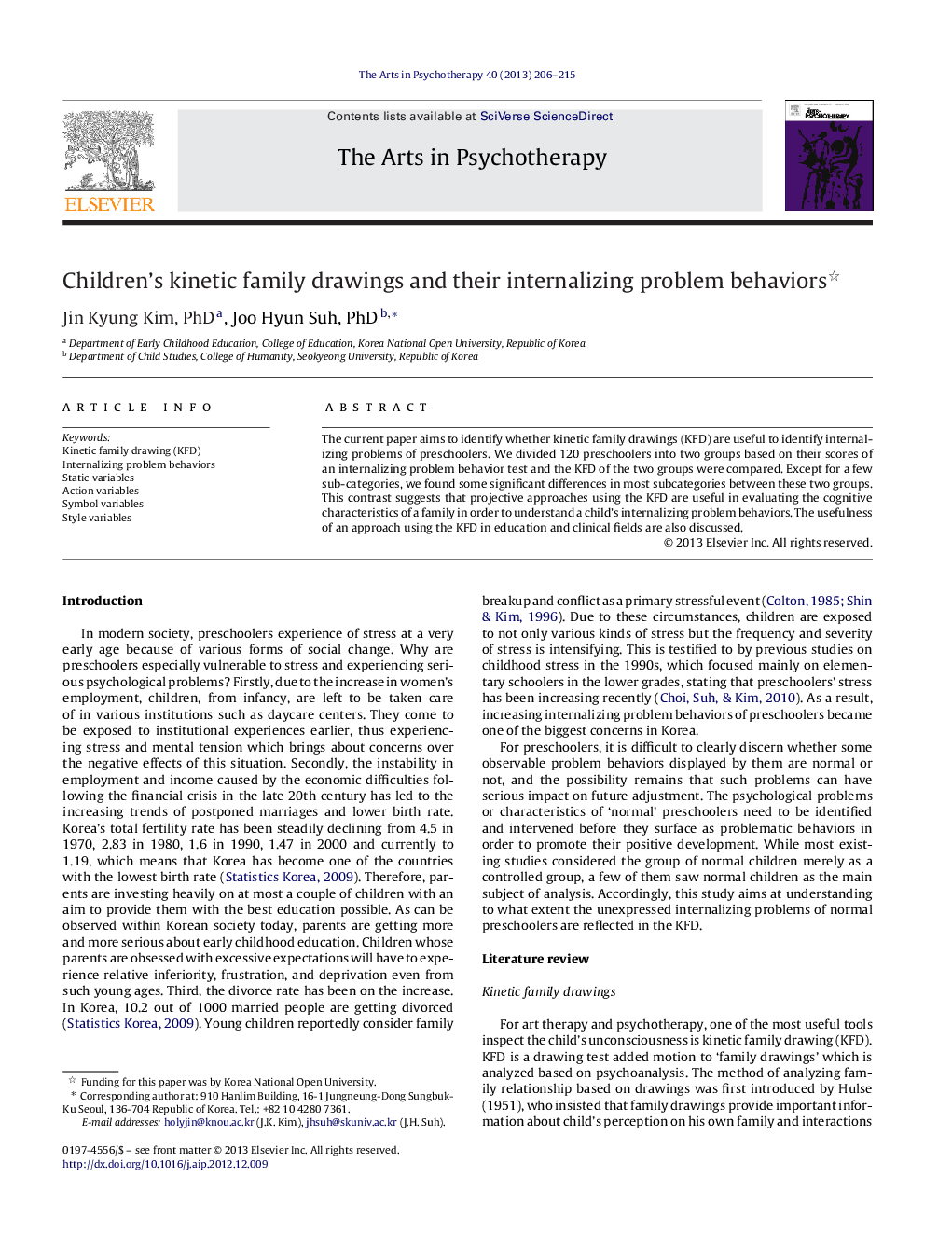 Children's kinetic family drawings and their internalizing problem behaviors 