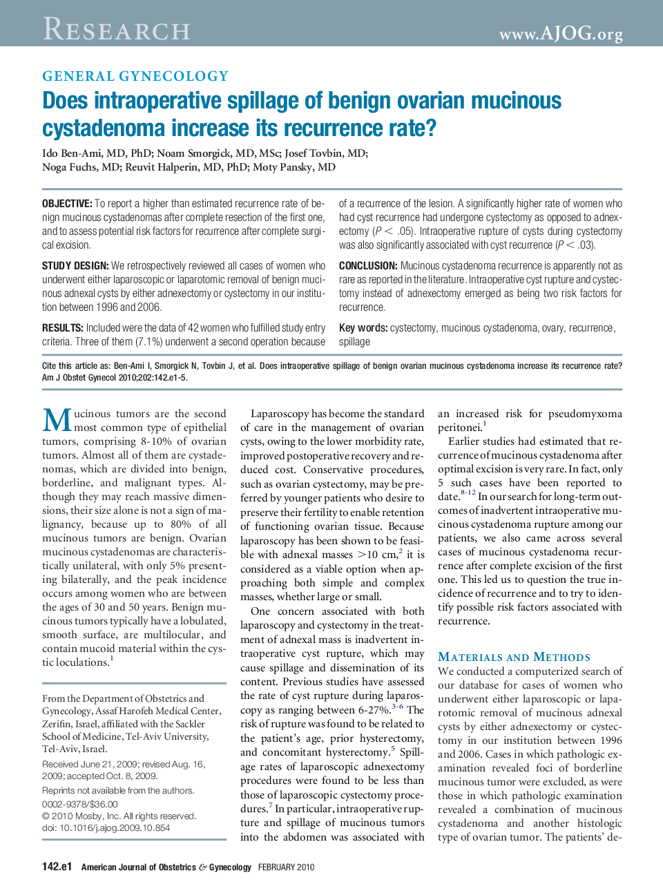 Does intraoperative spillage of benign ovarian mucinous cystadenoma increase its recurrence rate?