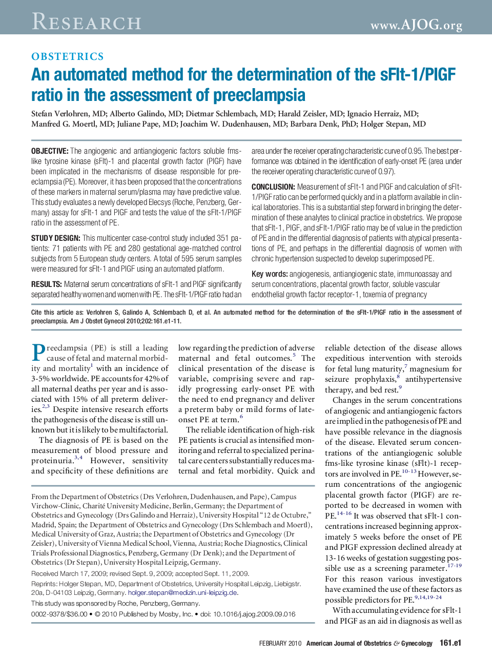 An automated method for the determination of the sFlt-1/PIGF ratio in the assessment of preeclampsia