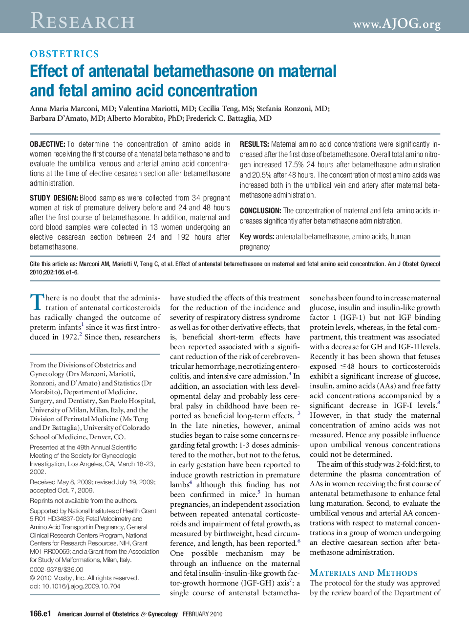 عکس صفحه اول مقاله: Effect of antenatal betamethasone on maternal and fetal amino acid concentration Effect of antenatal betamethasone on maternal and fetal amino acid concentration