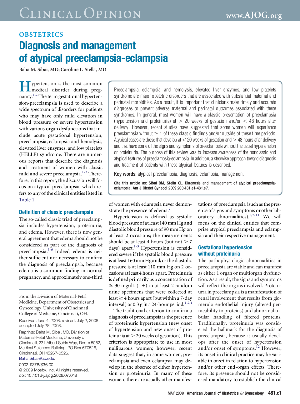 Diagnosis and management of atypical preeclampsia-eclampsia