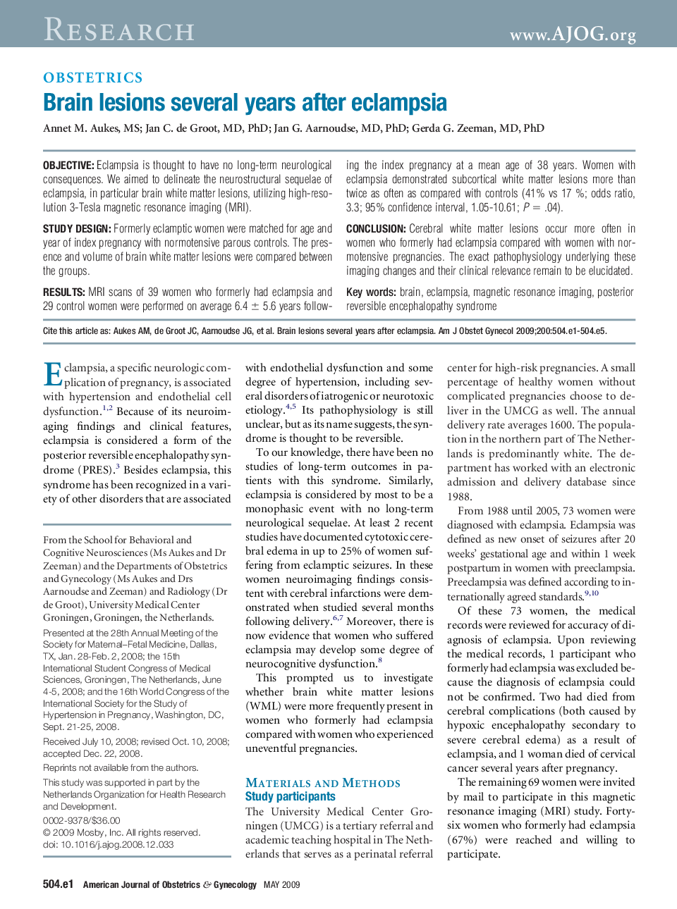 Brain lesions several years after eclampsia