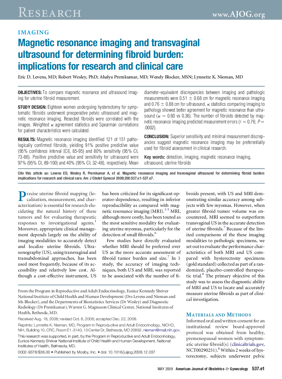 Magnetic resonance imaging and transvaginal ultrasound for determining fibroid burden: implications for research and clinical care