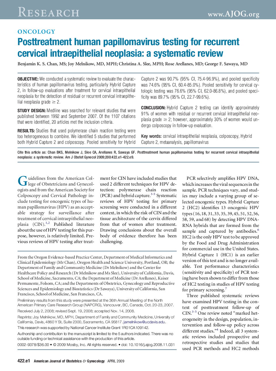 Posttreatment human papillomavirus testing for recurrent cervical intraepithelial neoplasia: a systematic review