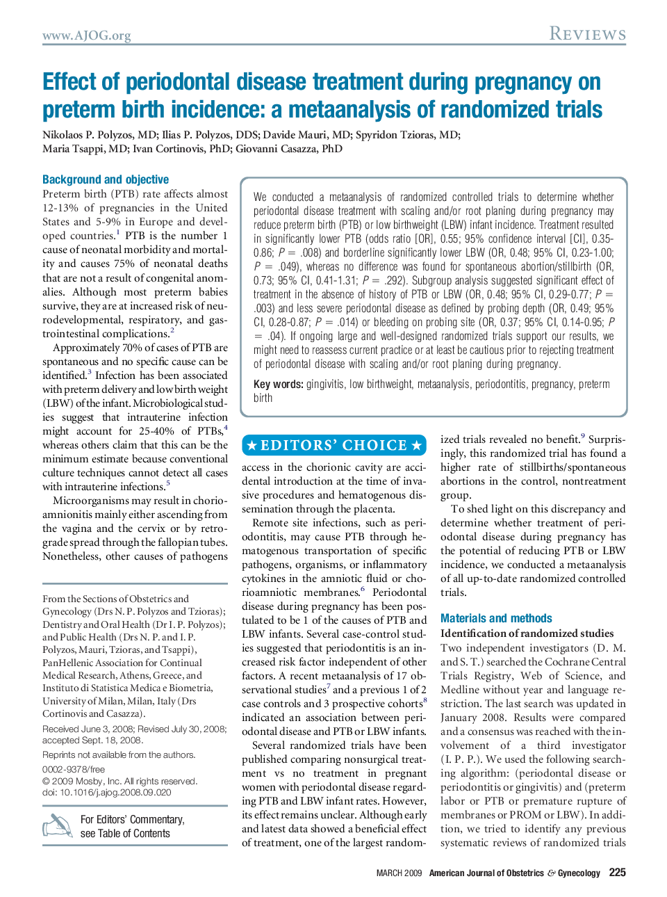 عکس صفحه اول مقاله: Effect of periodontal disease treatment during pregnancy on preterm birth incidence: a metaanalysis of randomized trials Effect of periodontal disease treatment during pregnancy on preterm birth incidence: a metaanalysis of randomized trials
