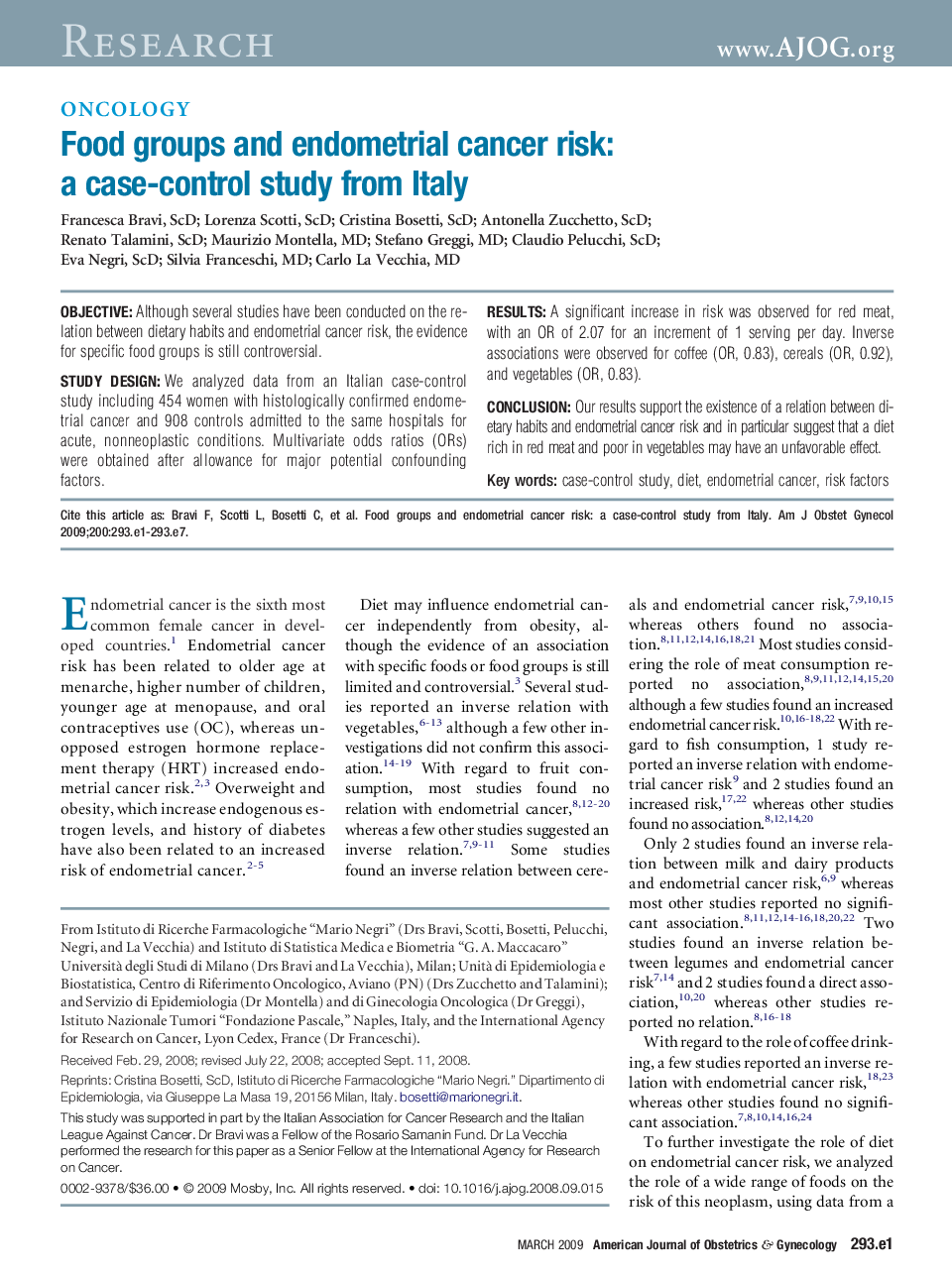 Food groups and endometrial cancer risk: a case-control study from Italy