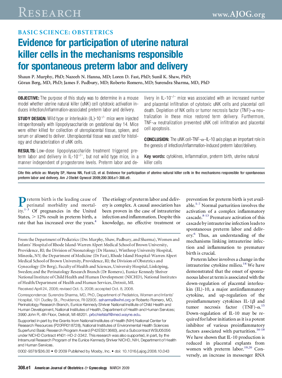 Evidence for participation of uterine natural killer cells in the mechanisms responsible for spontaneous preterm labor and delivery