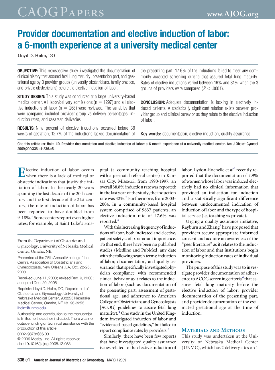 Provider documentation and elective induction of labor: a 6-month experience at a university medical center