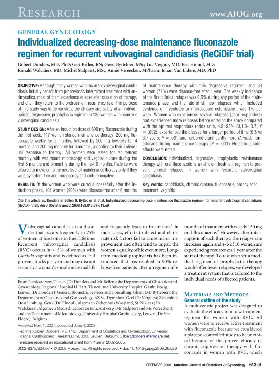 Individualized decreasing-dose maintenance fluconazole regimen for recurrent vulvovaginal candidiasis (ReCiDiF trial)